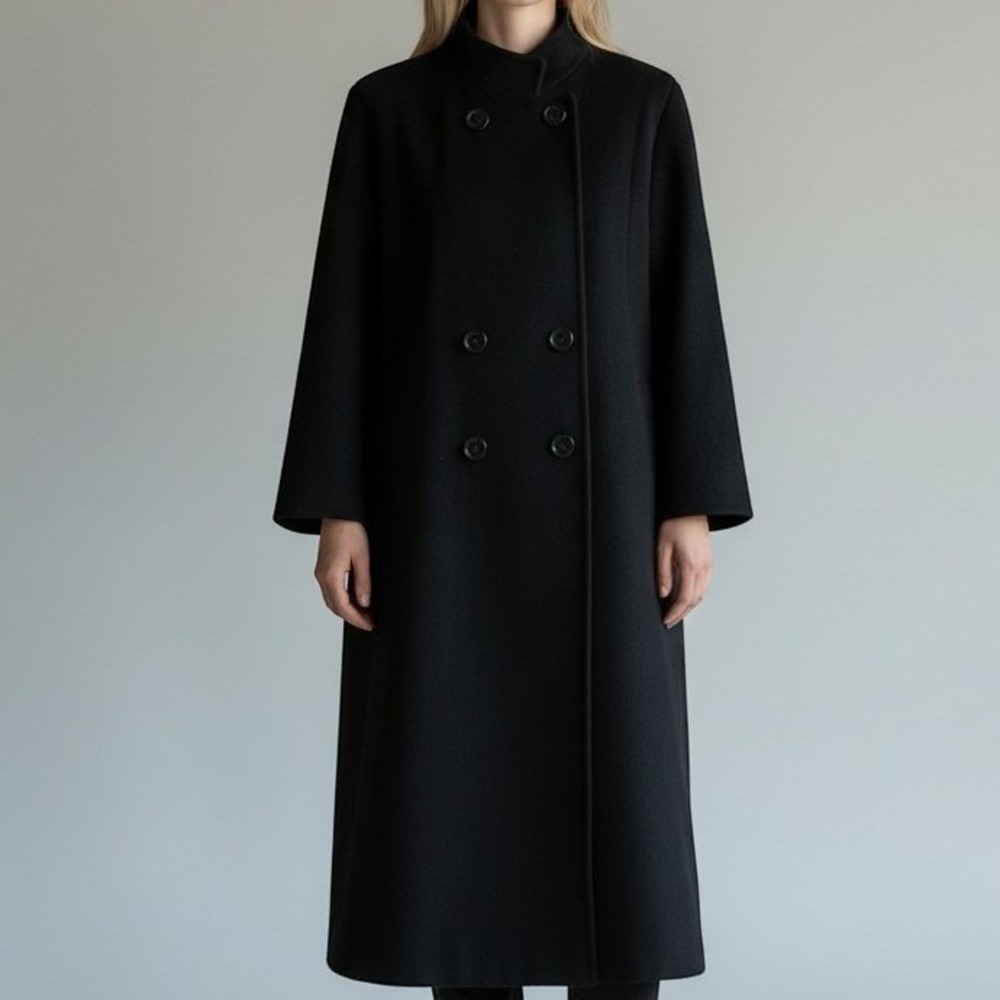 Forecaster Wool Coat Womens 11/12 Black Double Breasted Vintage Long Overcoat